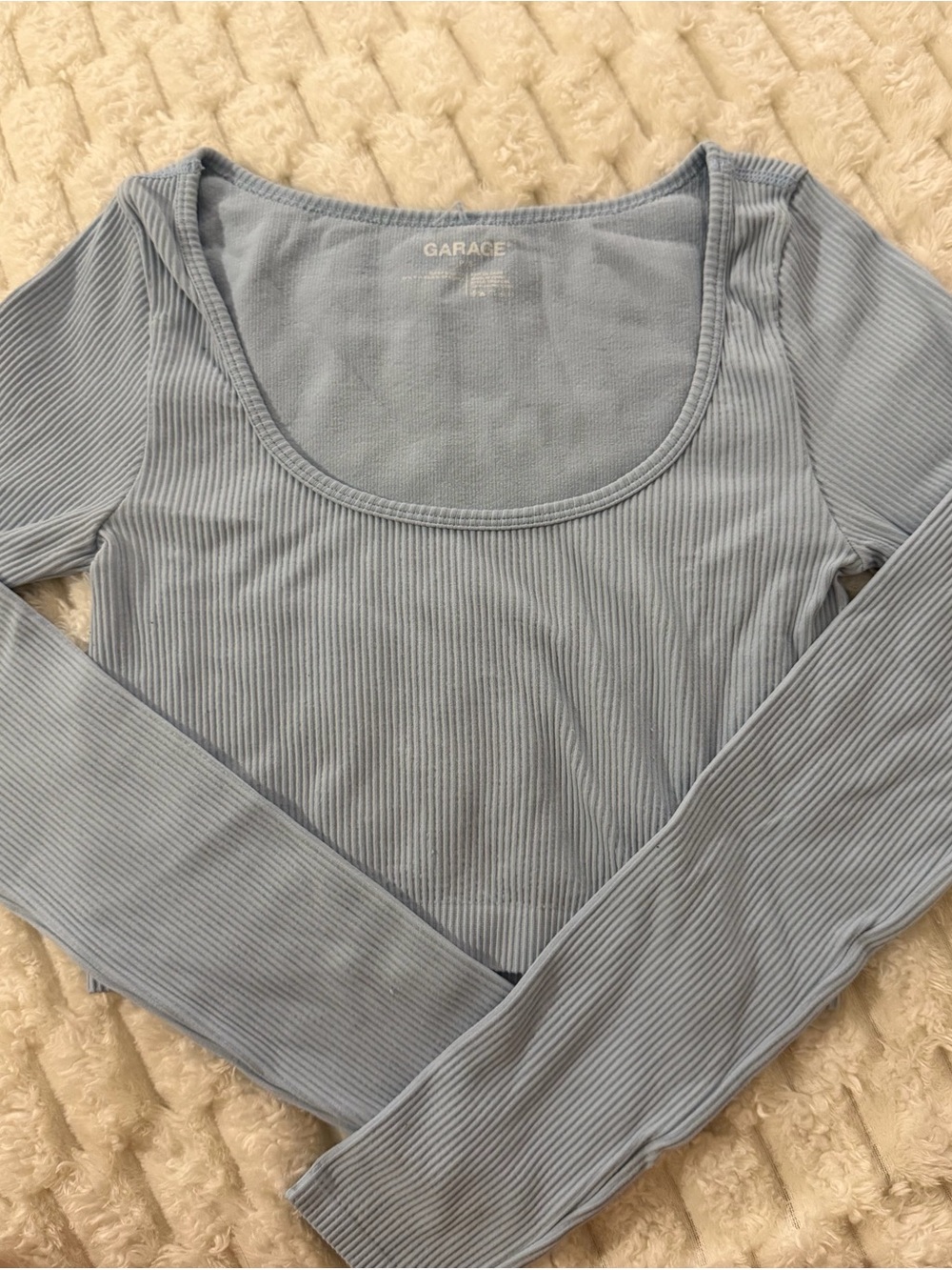 Garage Light Blue Ribbed Long Sleeve Scoop Neck Top Discontinued